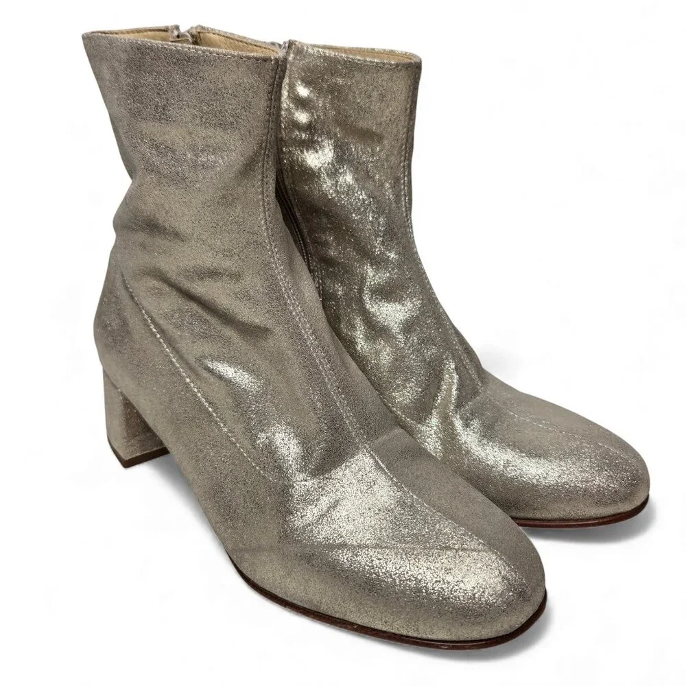 Good Lucky Italian Metallic Leather Booties Women's Zip Side Evening Out 6.5 - 7